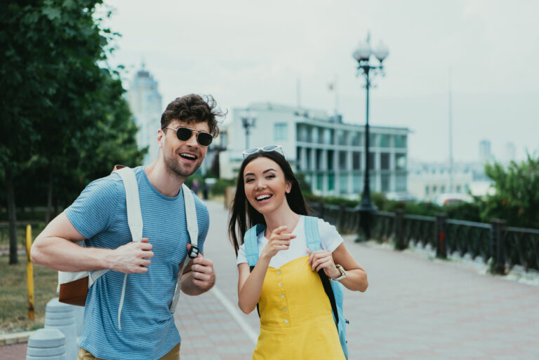 This image shows a couple happily travelling